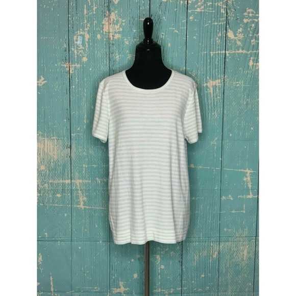 J. CREW White Blue Stripes Short Sleeves Knit Top Size L - Picture 7 of 11